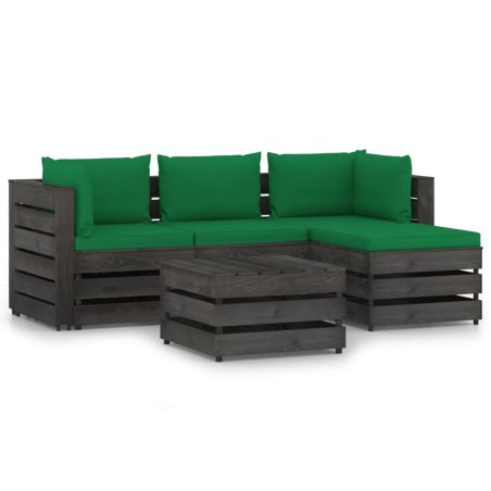 5-tlg. Garten-Lounge-Set mit Kissen Grau Imprägniertes Holz