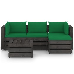5-tlg. Garten-Lounge-Set mit Kissen Grau Imprägniertes Holz