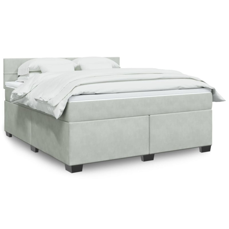 vidaXL Boxspringbett mit Matratze Hellgrau 180x200 cm Samt vidaXL Boxspringbett mit Matratze Hellgrau 180x200 cm Samt