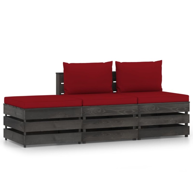 3-tlg. Garten-Lounge-Set mit Kissen Grau Imprägniertes Holz 3-tlg. Garten-Lounge-Set mit Kissen Grau Imprägniertes Holz