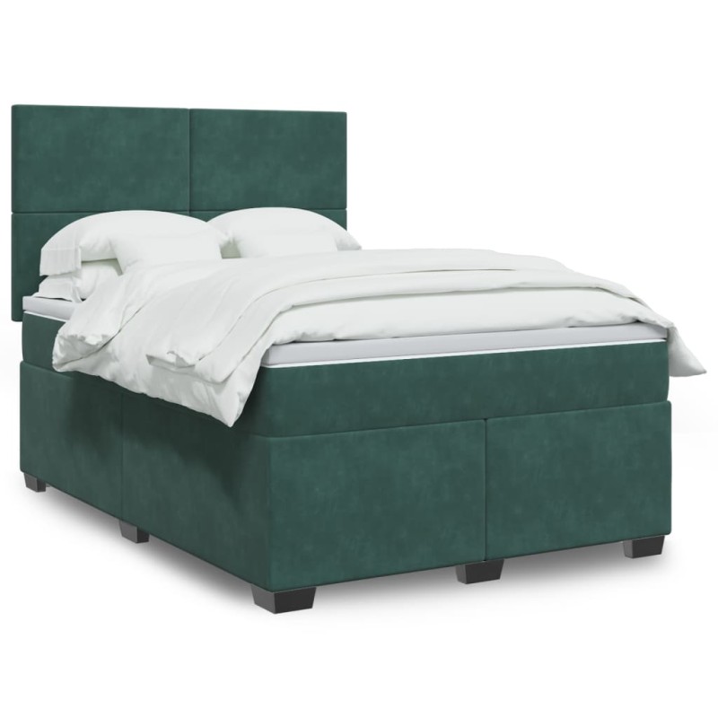 vidaXL Boxspringbett mit Matratze Dunkelgrün 160x200 cm Samt vidaXL Boxspringbett mit Matratze Dunkelgrün 160x200 cm Samt