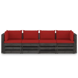 4-Sitzer Outdoor-Sofa mit Kissen Grau Imprägniertes Holz