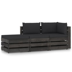 vidaXL 3-tlg. Garten-Lounge-Set mit Kissen Grau Imprägniertes Holz