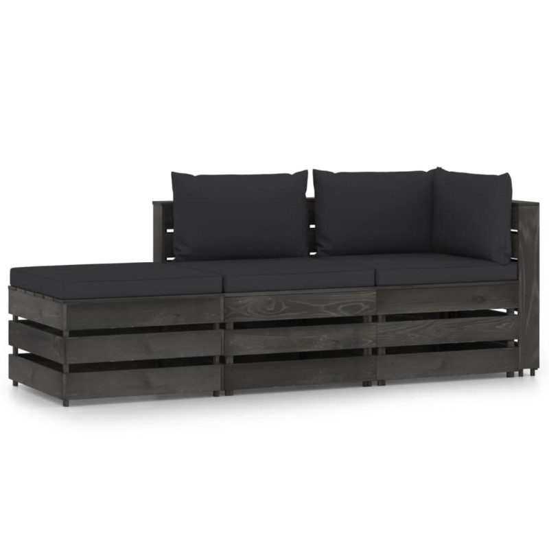 vidaXL 3-tlg. Garten-Lounge-Set mit Kissen Grau Imprägniertes Holz vidaXL 3-tlg. Garten-Lounge-Set mit Kissen Grau Imprägniertes Holz