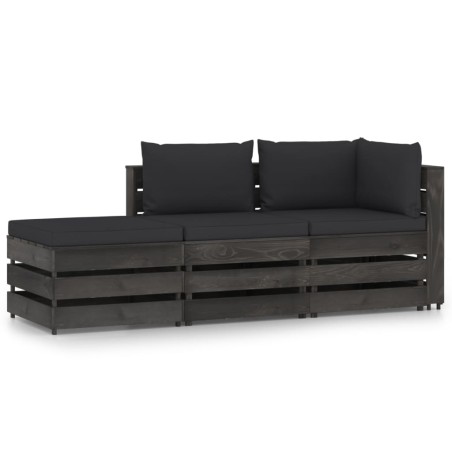 vidaXL 3-tlg. Garten-Lounge-Set mit Kissen Grau Imprägniertes Holz