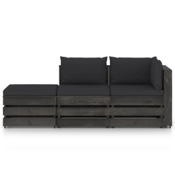 vidaXL 3-tlg. Garten-Lounge-Set mit Kissen Grau Imprägniertes Holz