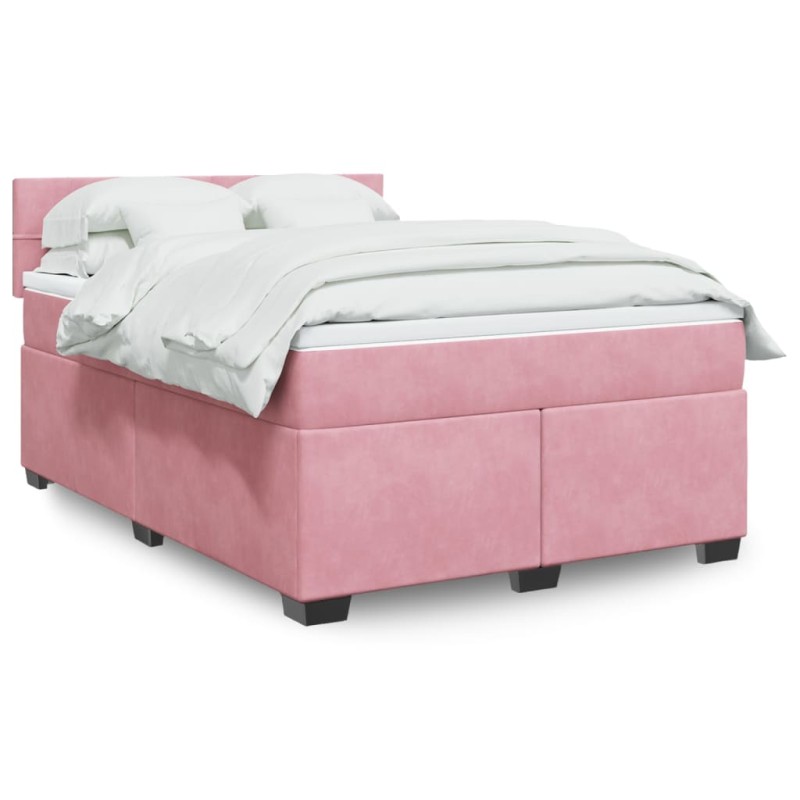 vidaXL Boxspringbett mit Matratze Rosa 160x200 cm Samt vidaXL Boxspringbett mit Matratze Rosa 160x200 cm Samt