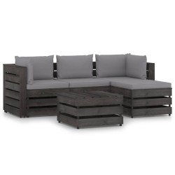 5-tlg. Garten-Lounge-Set mit Kissen Grau Imprägniertes Holz