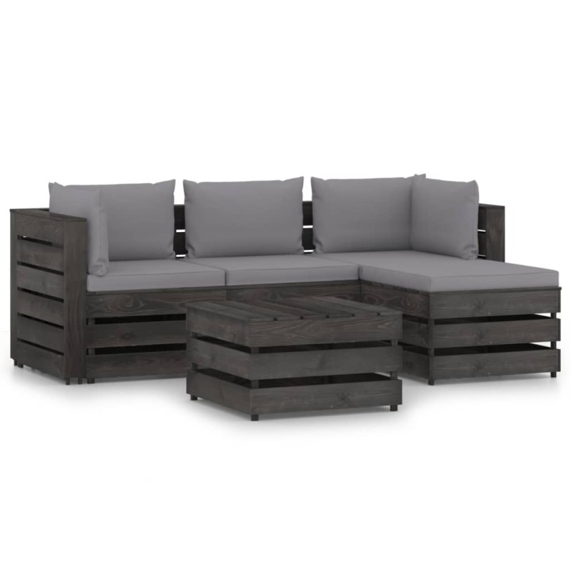 5-tlg. Garten-Lounge-Set mit Kissen Grau Imprägniertes Holz 5-tlg. Garten-Lounge-Set mit Kissen Grau Imprägniertes Holz