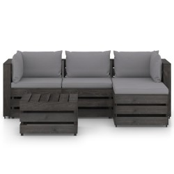 5-tlg. Garten-Lounge-Set mit Kissen Grau Imprägniertes Holz