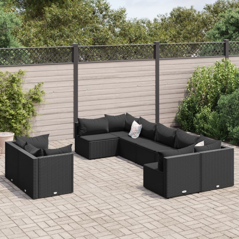 vidaXL 9-tlg. Garten-Sofagarnitur mit Kissen Schwarz Poly Rattan vidaXL 9-tlg. Garten-Sofagarnitur mit Kissen Schwarz Poly Rattan