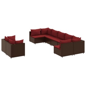 vidaXL 9-tlg. Garten-Sofagarnitur mit Kissen Braun Poly Rattan