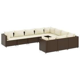 vidaXL 10-tlg. Garten-Sofagarnitur mit Kissen Braun Poly Rattan