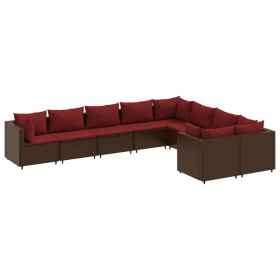 vidaXL 9-tlg. Garten-Sofagarnitur mit Kissen Braun Poly Rattan