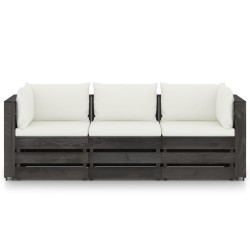 3-Sitzer Outdoor-Sofa mit Kissen Grau Imprägniertes Kiefernholz