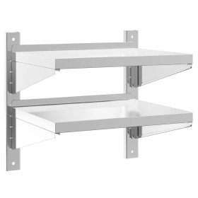 vidaXL Wandregal mit 2 Böden 50x40x60 cm Silbern Edelstahl