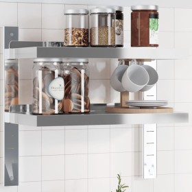 vidaXL Wandregal mit 2 Böden 50x23,5x60 cm Silbern Edelstahl