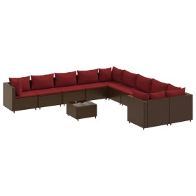 vidaXL 11-tlg. Garten-Sofagarnitur mit Kissen Braun Poly Rattan