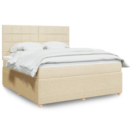 vidaXL Boxspringbett mit Matratze Creme 180x200 cm Stoff