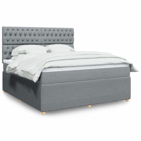 vidaXL Boxspringbett mit Matratze Hellgrau 180x200 cm Stoff