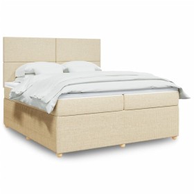 vidaXL Boxspringbett mit Matratze Creme 200x200 cm Stoff