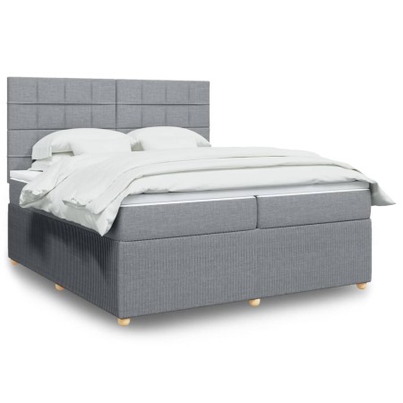 vidaXL Boxspringbett mit Matratze Hellgrau 200x200 cm Stoff