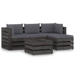 5-tlg. Garten-Lounge-Set mit Kissen Grau Imprägniertes Holz