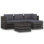 5-tlg. Garten-Lounge-Set mit Kissen Grau Imprägniertes Holz