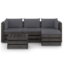 5-tlg. Garten-Lounge-Set mit Kissen Grau Imprägniertes Holz