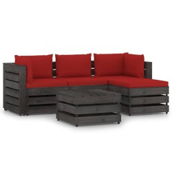 5-tlg. Garten-Lounge-Set mit Kissen Grau Imprägniertes Holz