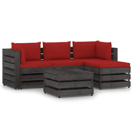 5-tlg. Garten-Lounge-Set mit Kissen Grau Imprägniertes Holz