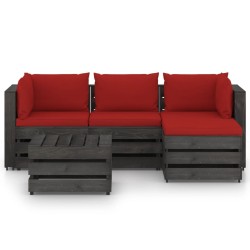 5-tlg. Garten-Lounge-Set mit Kissen Grau Imprägniertes Holz
