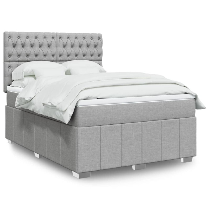 vidaXL Boxspringbett mit Matratze Hellgrau 160x200 cm Stoff vidaXL Boxspringbett mit Matratze Hellgrau 160x200 cm Stoff