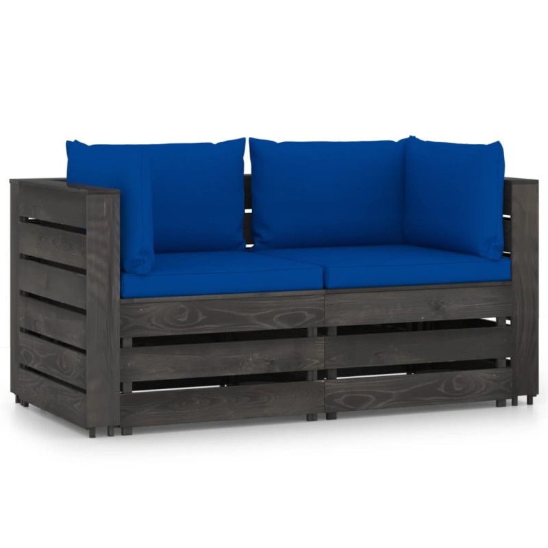 2-Sitzer Outdoor-Sofa mit Kissen Grau Imprägniertes Kiefernholz 2-Sitzer Outdoor-Sofa mit Kissen Grau Imprägniertes Kiefernholz