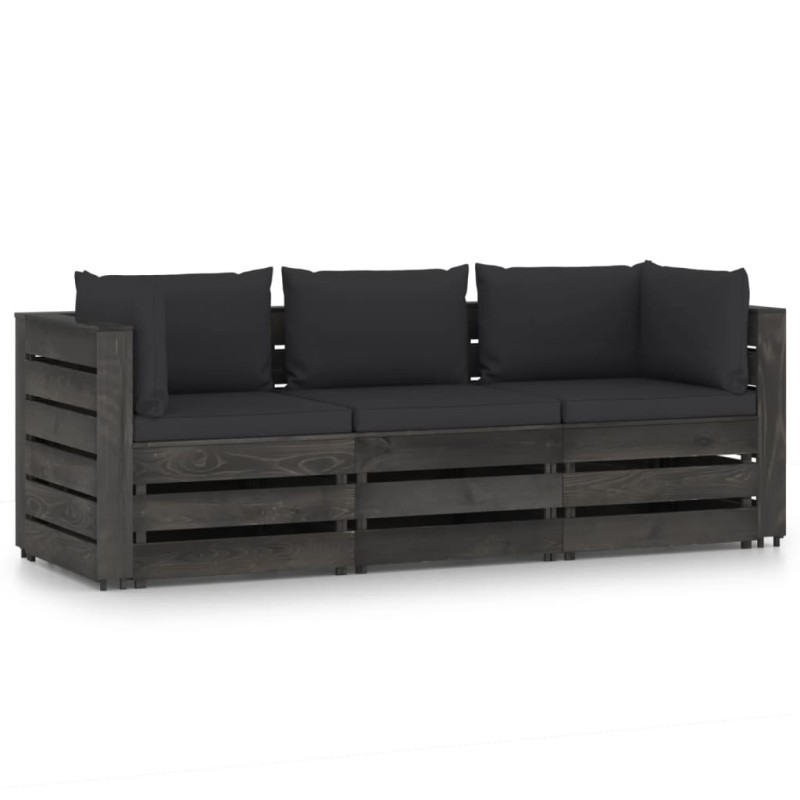 3-Sitzer Outdoor-Sofa mit Kissen Grau Imprägniertes Kiefernholz 3-Sitzer Outdoor-Sofa mit Kissen Grau Imprägniertes Kiefernholz