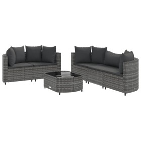 vidaXL 6-tlg. Garten-Sofagarnitur mit Kissen Grau Poly Rattan