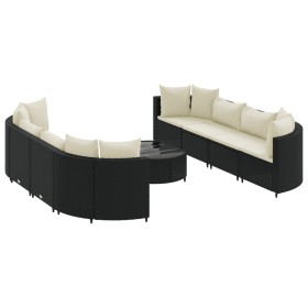vidaXL 9-tlg. Garten-Sofagarnitur mit Kissen Schwarz Poly Rattan