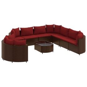 vidaXL 10-tlg. Garten-Sofagarnitur mit Kissen Braun Poly Rattan