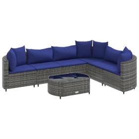 vidaXL 7-tlg. Garten-Sofagarnitur mit Kissen Grau Poly Rattan