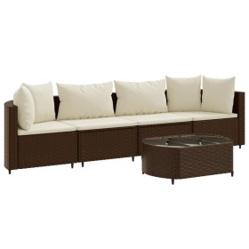 vidaXL 5-tlg. Garten-Sofagarnitur mit Kissen Braun Poly Rattan