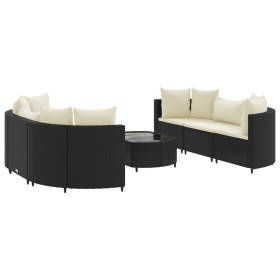 vidaXL 7-tlg. Garten-Sofagarnitur mit Kissen Schwarz Poly Rattan