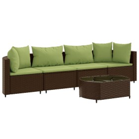 vidaXL 5-tlg. Garten-Sofagarnitur mit Kissen Braun Poly Rattan