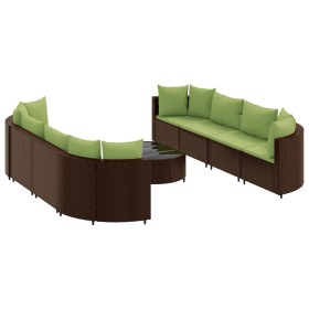 vidaXL 9-tlg. Garten-Sofagarnitur mit Kissen Braun Poly Rattan