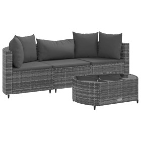 vidaXL 4-tlg. Garten-Sofagarnitur mit Kissen Grau Poly Rattan
