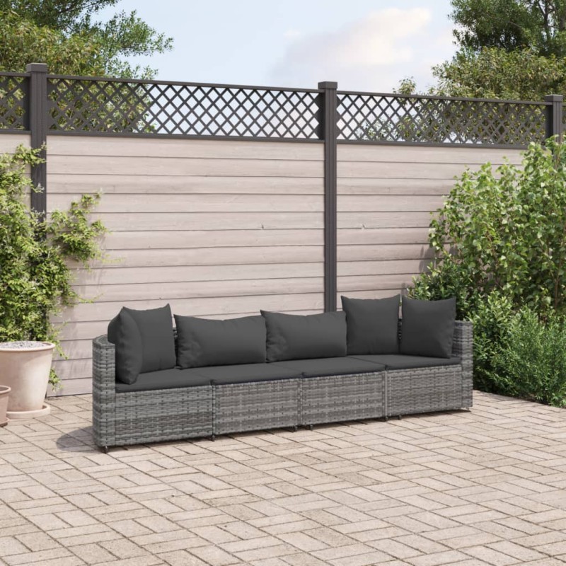 vidaXL 4-tlg. Garten-Sofagarnitur mit Kissen Grau Poly Rattan vidaXL 4-tlg. Garten-Sofagarnitur mit Kissen Grau Poly Rattan