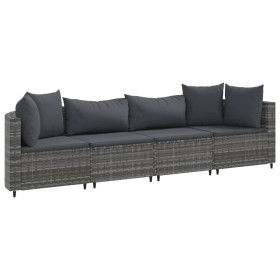 vidaXL 4-tlg. Garten-Sofagarnitur mit Kissen Grau Poly Rattan