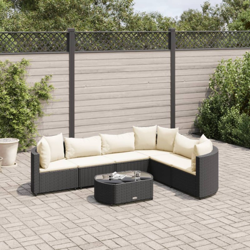 vidaXL 7-tlg. Garten-Sofagarnitur mit Kissen Schwarz Poly Rattan vidaXL 7-tlg. Garten-Sofagarnitur mit Kissen Schwarz Poly Rattan