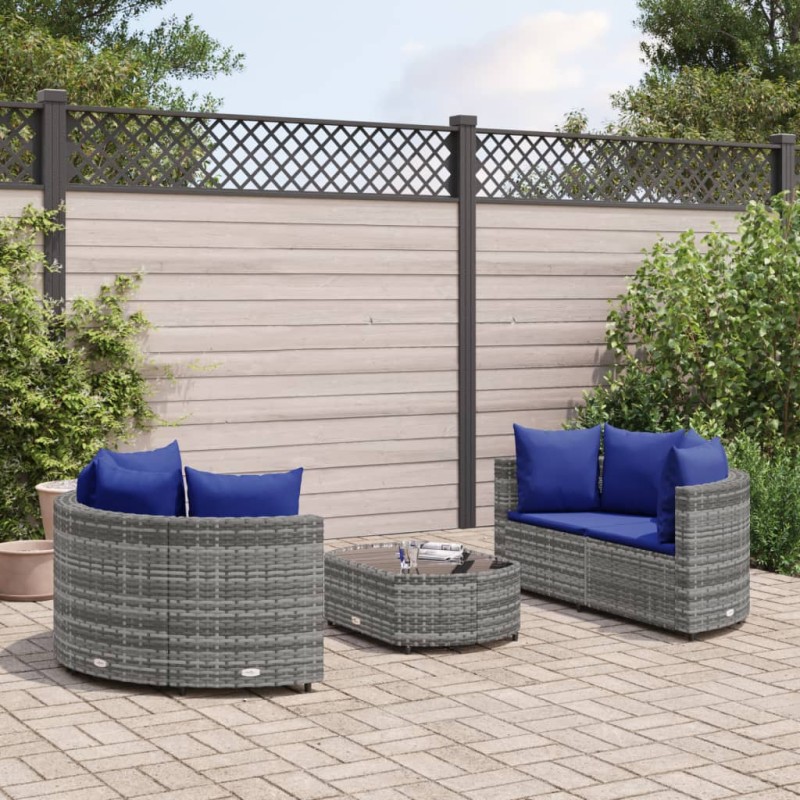 vidaXL 5-tlg. Garten-Sofagarnitur mit Kissen Grau Poly Rattan vidaXL 5-tlg. Garten-Sofagarnitur mit Kissen Grau Poly Rattan