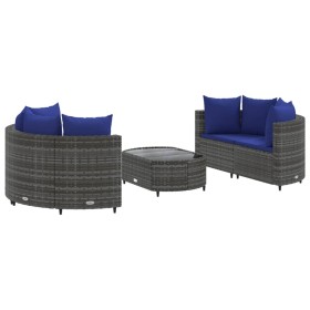 vidaXL 5-tlg. Garten-Sofagarnitur mit Kissen Grau Poly Rattan