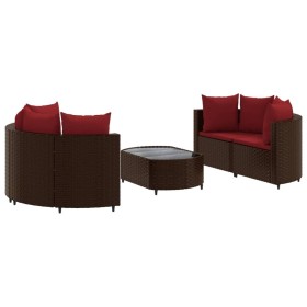 vidaXL 5-tlg. Garten-Sofagarnitur mit Kissen Braun Poly Rattan